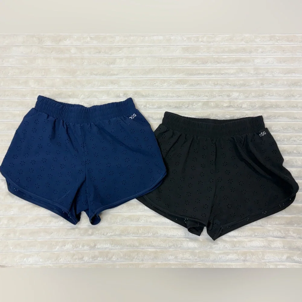 DSG: (2) Pair of Girls Athletic Shorts, Eyelet in Navy & Black, Size M (10-12)